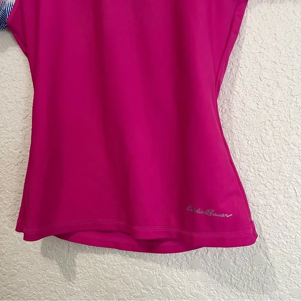 Eddie Bauer Rash Guard Girls Top Size S 7/8 Pink Tie Dye Short Sleeve Swimwear